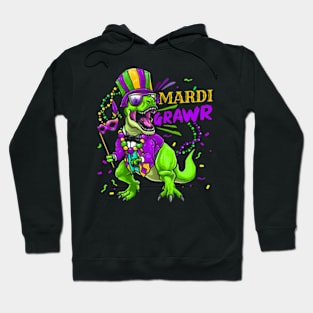 Mardi Gras Dabbing T Rex Dinosaur Mardi Gras Hoodie